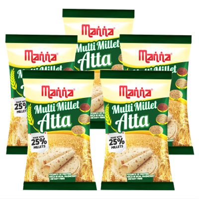 Manna Multi Millet Atta / MultiGrain Atta with 25% Millets, 5kgs (1kg x 5 Packs). Natural Flour. Nutrient Powerhouse