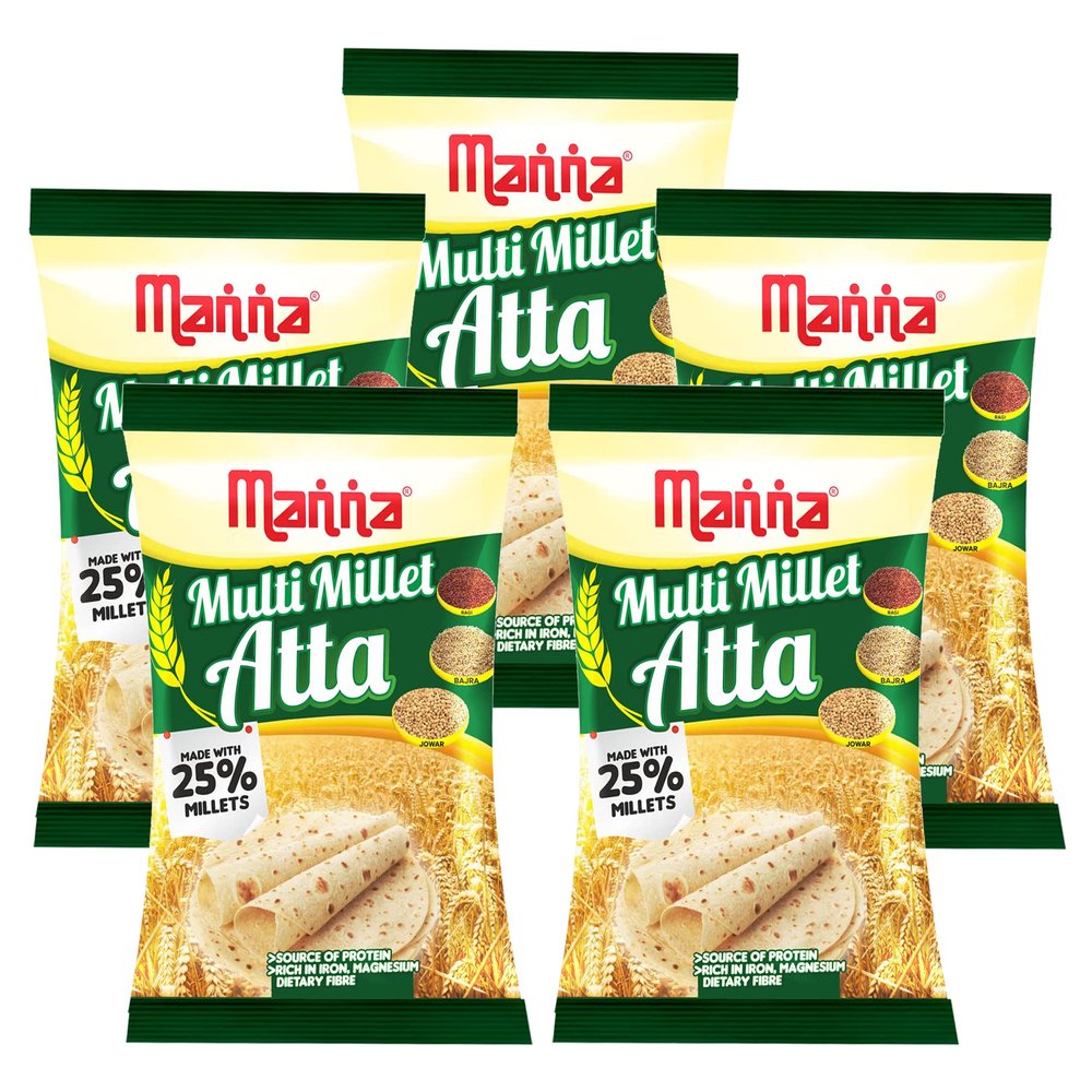 Manna Multi Millet Atta / MultiGrain Atta with 25% Millets, 5kgs (1kg x 5 Packs). Natural Flour. Nutrient Powerhouse