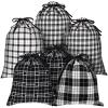 Weewooday 6 Pcs Christmas Drawstring Gift Bag Reusable Cotton Buffalo Plaid Bag Sack Xmas Red Black Wrapping Storage Christmas Candy Goodie Holiday Party, 2 Size(White Black Plaid) view 1