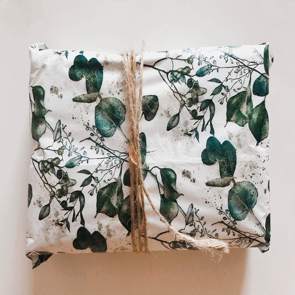 InsideMyNest Eucalyptus Botanical Tissue Paper Sheets 30x20 Gift Wrap Box Filler (100)