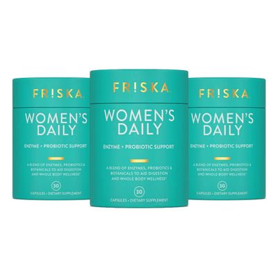 Friska Daily Digestive Enzymes with Probiotics for Women - Helps Break Down Food, Reduce Bloating & Gas - with Cranberry, Vitamin D & Biotin, 90 Capsules