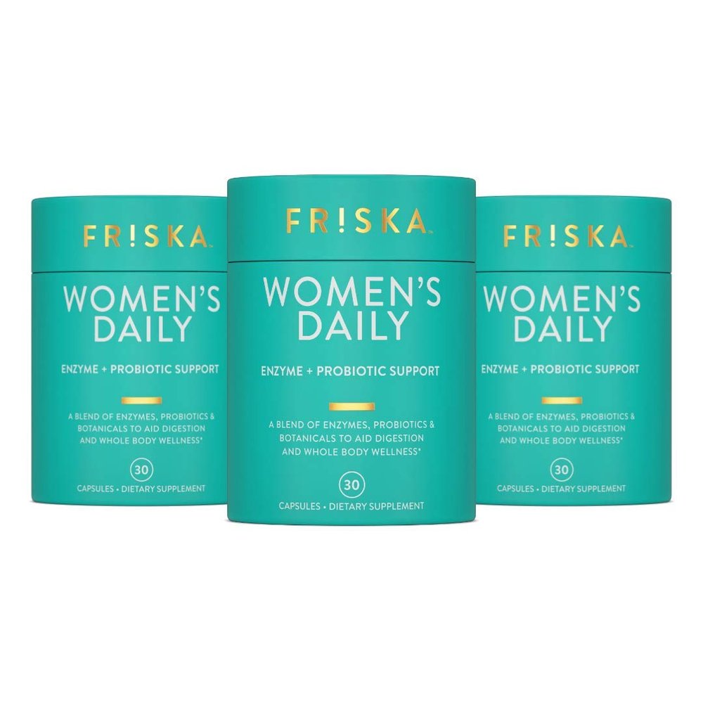 Friska Daily Digestive Enzymes with Probiotics for Women - Helps Break Down Food, Reduce Bloating & Gas - with Cranberry, Vitamin D & Biotin, 90 Capsules