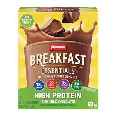 Carnation Breakfast Essentials High Protein Powder Drink Mix, Rich Milk Chocolate, 10 Packets, 6 Count