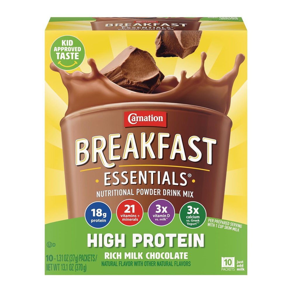 Carnation Breakfast Essentials High Protein Powder Drink Mix, Rich Milk Chocolate, 10 Packets, 6 Count