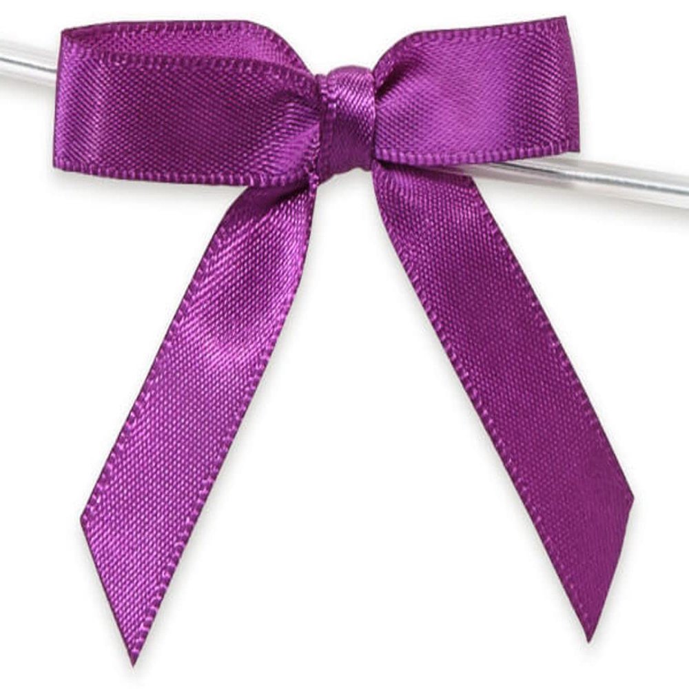 2" Purple Pre-Tied Satin Gift Bows with Twist Ties - 12/Pack - 4 Packs