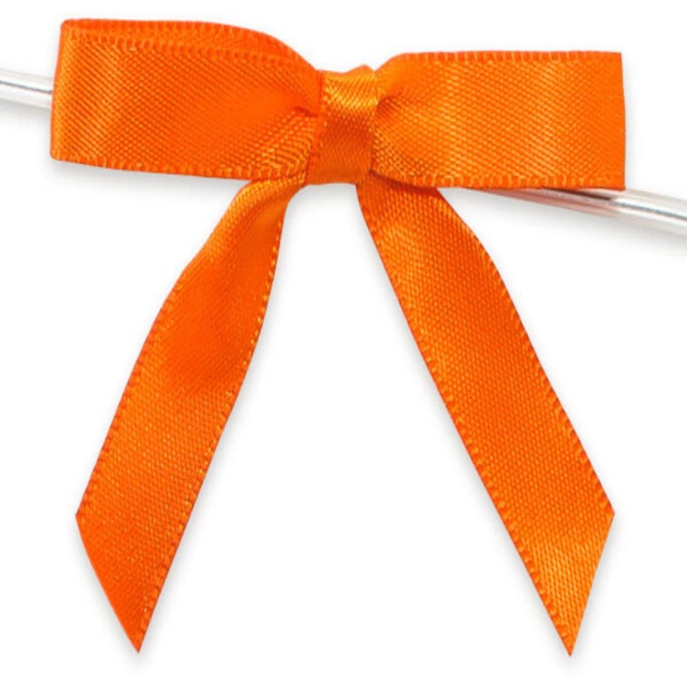 2" Orange Pre-Tied Satin Gift Bows with Twist Ties - 12/Pack - 4 Packs