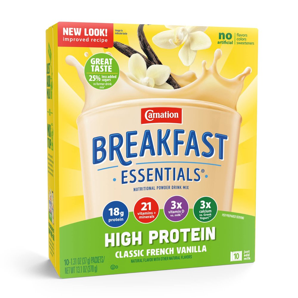 Carnation Breakfast Essentials High Protein Oral Supplement Classic French Vanilla Flavor 1.31 oz. Packet 60 Ct