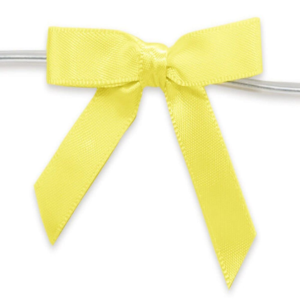2" Yellow Pre-Tied Satin Gift Bows with Twist Ties - 12/Pack - 3 Packs