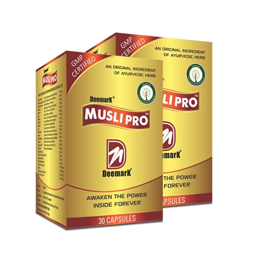 Deemark Musli Pro 60 Capsules for Strength, Stamina & Power | 100% Ayurvedic | Improves Immunity | Reduces Stress