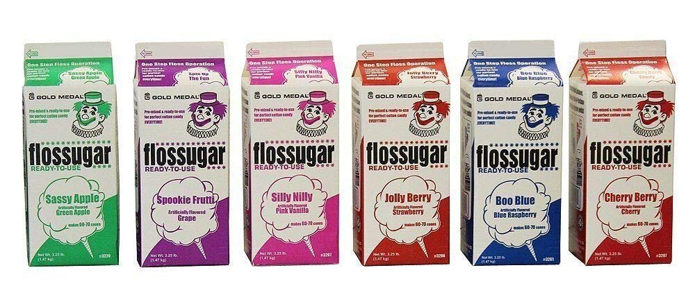 Cotton Candy Sugar Floss Sugar-Assorted Flavors, Case of 6-1/2 Gallon Cartons