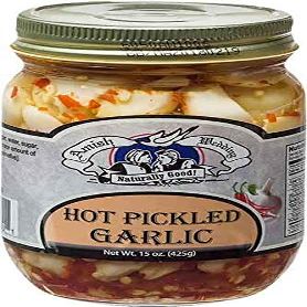 Amish Wedding Sweet Pickled or Hot Pickled Garlic Cloves, 15 oz. Jars (Hot Pickled, 3 Jars)