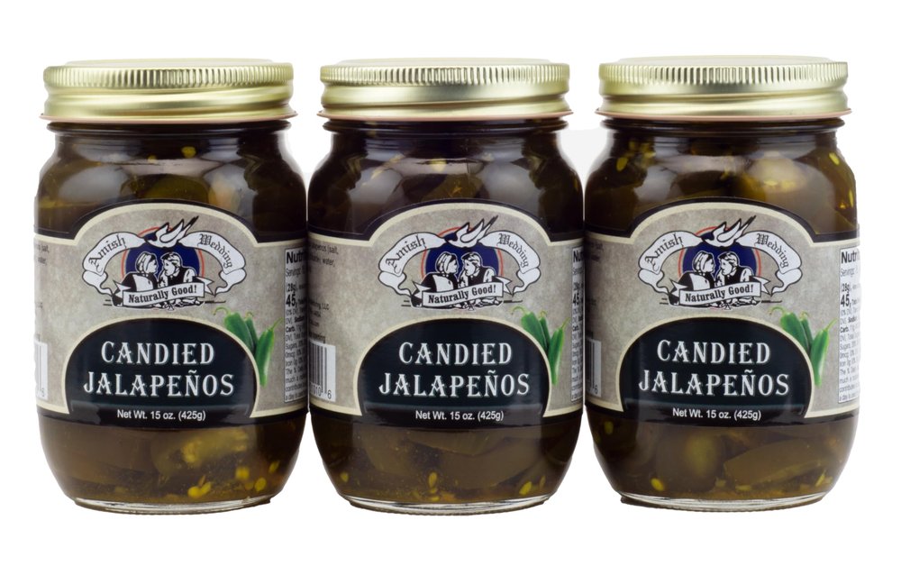 Amish Wedding Candied Jalapeno Peppers,15 oz Glass Jars (3 Jars)