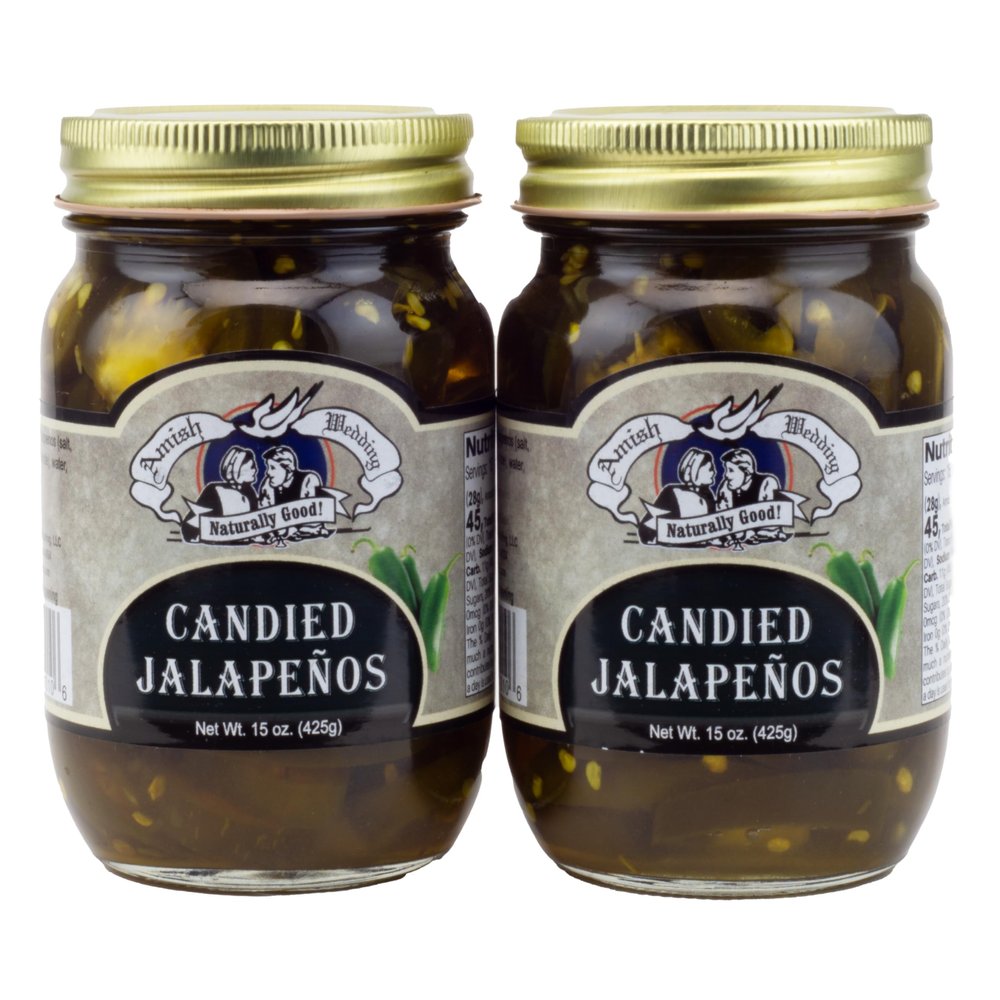 Amish Wedding Candied Jalapeno Peppers,15 oz Glass Jars (2 Jars)