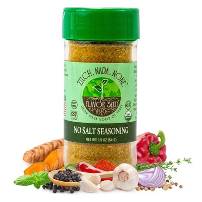 Organic No Salt Seasoning - Zilch Nada None by Flavor Seed, Salt Substitute for Cooking with Herbs & Spices, All Purpose Seasoning for Meat, Fish & Veggies, Gluten Free, Kosher, 1.9 oz Shaker Jar