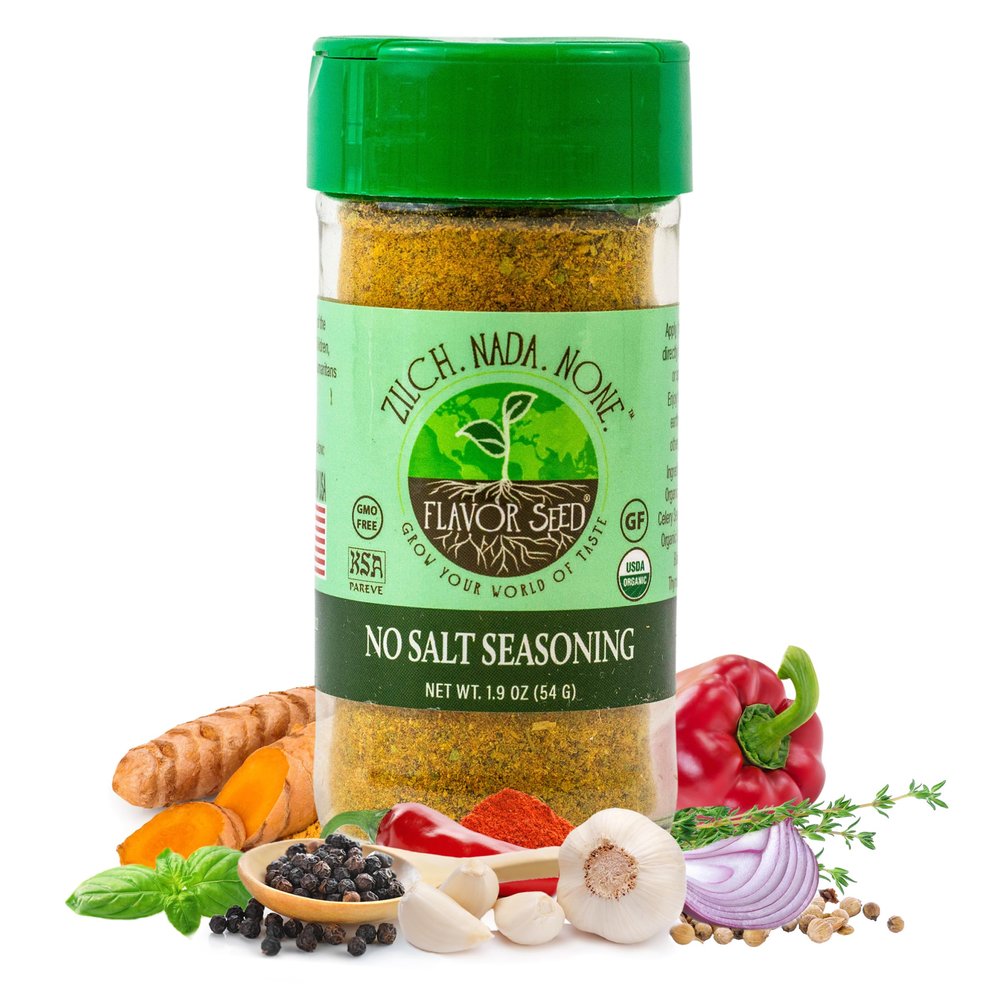 Organic No Salt Seasoning - Zilch Nada None by Flavor Seed, Salt Substitute for Cooking with Herbs & Spices, All Purpose Seasoning for Meat, Fish & Veggies, Gluten Free, Kosher, 1.9 oz Shaker Jar