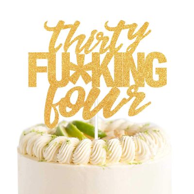 Thirty Four Gold Glitter Cake Toppers 34 Years Old 34th Birthday Anniversary Party Decorations Supplies