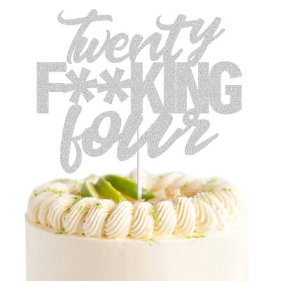 Twenty Four Silver Glitter Cake Toppers 24 Years Old 24th Birthday Anniversary Party Decorations Supplies