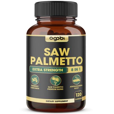 8in1 Saw Palmetto Prostate Support Supplement with Ashwagandha, Turmeric, Ginger, Nettle Leaf, Holy Basil & More - 120 Vegan Capsules for 2 Months