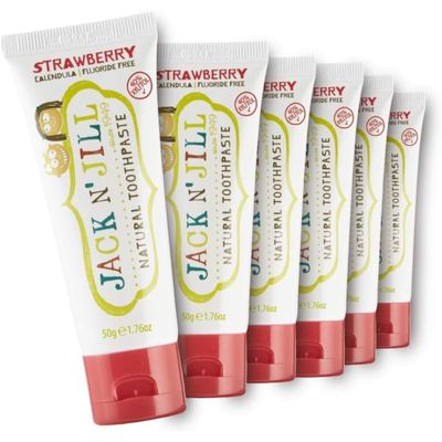 Jack N' Jill Natural Toothpaste for Kids - Fluoride Free Toothpaste, 40% Xylitol, BPA Free - Strawberry, 1.76 oz (Pack of 6)