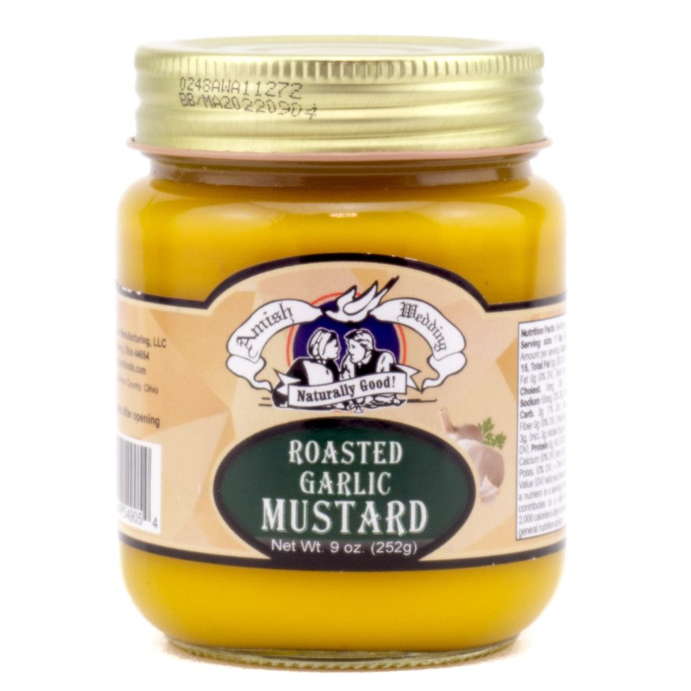 Amish Wedding All-Natural Roasted Garlic Mustard 9 Ounces (3 Jars)