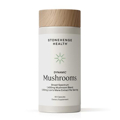 Stonehenge Dynamic Health Mushrooms 1,400 mg  5 Mushroom Complex (Lions Mane, Reishi, Chaga, Maitake, Shiitake)  100% Fruiting Bodies, Nootropic  Brain, Memory, Focus & Immune Support  60 Caps