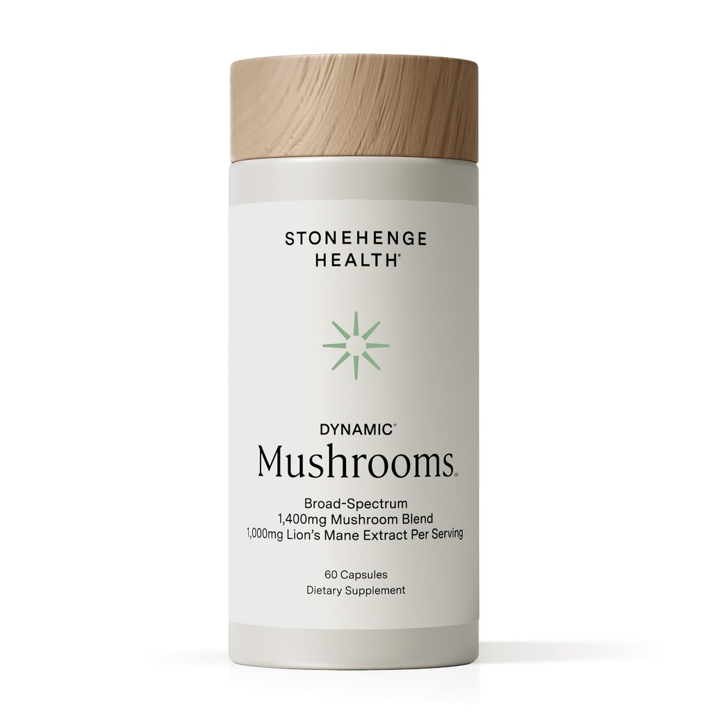 Stonehenge Dynamic Health Mushrooms 1,400 mg  5 Mushroom Complex (Lions Mane, Reishi, Chaga, Maitake, Shiitake)  100% Fruiting Bodies, Nootropic  Brain, Memory, Focus & Immune Support  60 Caps