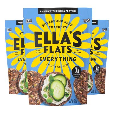 ELLAS FLATS Everything All Seed Savory Crisps All Natural, Gluten Free, Good Source of Protein, High Fiber, Vegan and Keto Friendly (3 Pack)