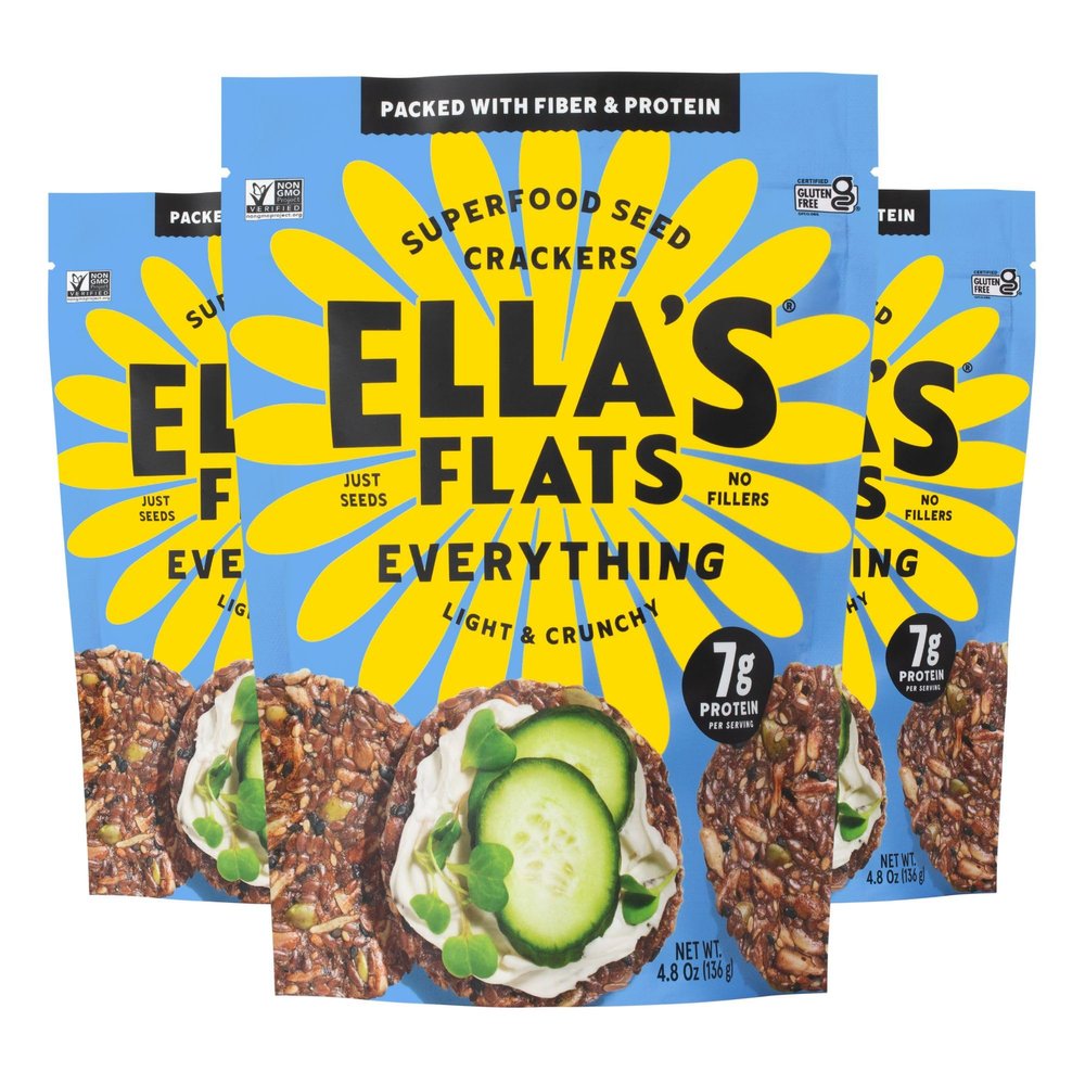 ELLAS FLATS Everything All Seed Savory Crisps All Natural, Gluten Free, Good Source of Protein, High Fiber, Vegan and Keto Friendly (3 Pack)