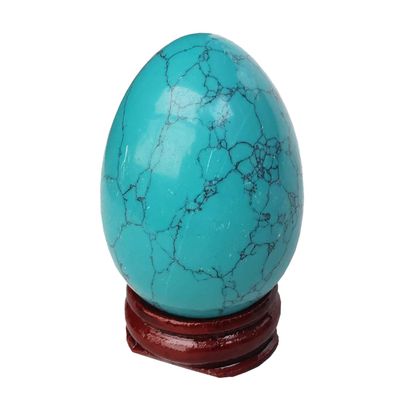 Green Howlite Turquoise Egg-Shape Meditation Chakra and Home Decor Balancing Gemstone and Crystals Figurines Kit,1.96"x 1.37"Reiki Healers and Yoga Practioner,with Wooden Stand