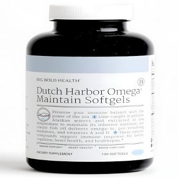 Big Bold Health Dutch Harbor Omega Maintain Softgels - Premium Alaskan Cod Liver Oil (120 Count) - Sustainably Sourced Omega-3 Supplement with EPA, DHA, DPA - Natural Vitamins A & D - MSC Certified