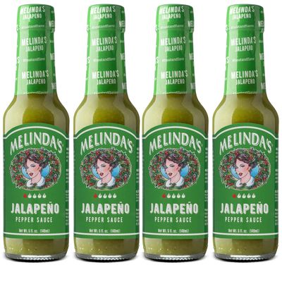 Melindas Jalapeno Hot Sauce - Gourmet Classic Green Jalapeno Sauce Perfect for Tacos, Burritos, Enchiladas & More - Tangy & Zesty, Mild Heat - Gluten-Free, Keto, Vegan, Non-GMO - 5oz, 4 Pack