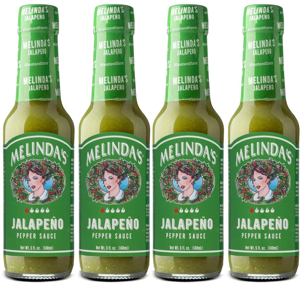 Melindas Jalapeno Hot Sauce - Gourmet Classic Green Jalapeno Sauce Perfect for Tacos, Burritos, Enchiladas & More - Tangy & Zesty, Mild Heat - Gluten-Free, Keto, Vegan, Non-GMO - 5oz, 4 Pack