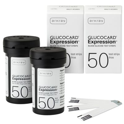 ARKRAY GLUCOCARD Expression Blood Glucose Test Strips - No Coding, 0.8 Microliter & Fast 6-Second Results - Compatible with GLUCOCARD Expression Blood Glucose Meter - 100 Count (2 Packs of 50)