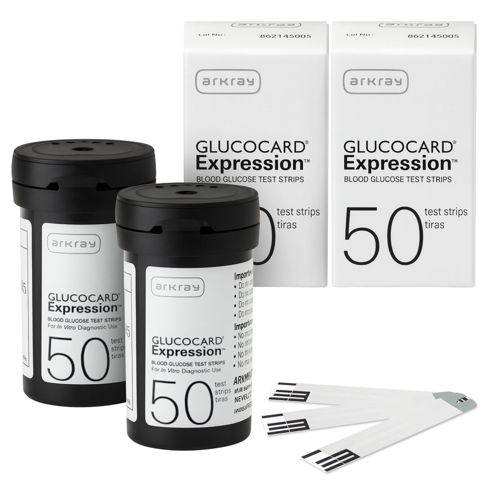 ARKRAY GLUCOCARD Expression Blood Glucose Test Strips - No Coding, 0.8 Microliter & Fast 6-Second Results - Compatible with GLUCOCARD Expression Blood Glucose Meter - 100 Count (2 Packs of 50)