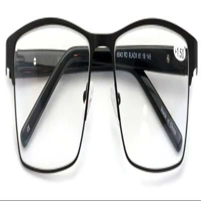 V.W.E. Men Premium Rectangle Metal with Plastic Temple Extra Large Reader - 152mm Wide Frame Reading Glasses (Black, 2.25)