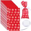Boao 100 Pcs Christmas Cellophane Treat Bags Snowflake Goodie Candy Bag with Ribbon for Winter Holiday Christmas Party Supplies(Red Bag with White Ribbon) view 1