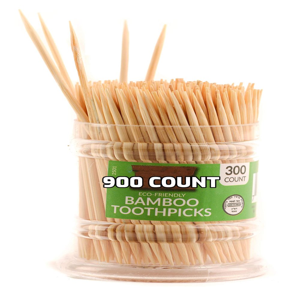 [900 Pack] Bamboo Toothpicks Wooden - Easy to use Dispenser - Great for Parties, Catering, Dinner, Lunch, Restaurants, Fruit Cocktails, Dessert, Barbecue and Teeth Cleaning