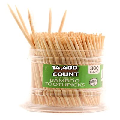 [14400 Pack] Bamboo Toothpicks Wooden - Easy to use Dispenser - Great for Parties, Catering, Dinner, Lunch, Restaurants, Fruit Cocktails, Dessert, Barbecue and Teeth Cleaning