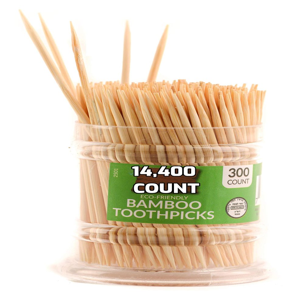 [14400 Pack] Bamboo Toothpicks Wooden - Easy to use Dispenser - Great for Parties, Catering, Dinner, Lunch, Restaurants, Fruit Cocktails, Dessert, Barbecue and Teeth Cleaning