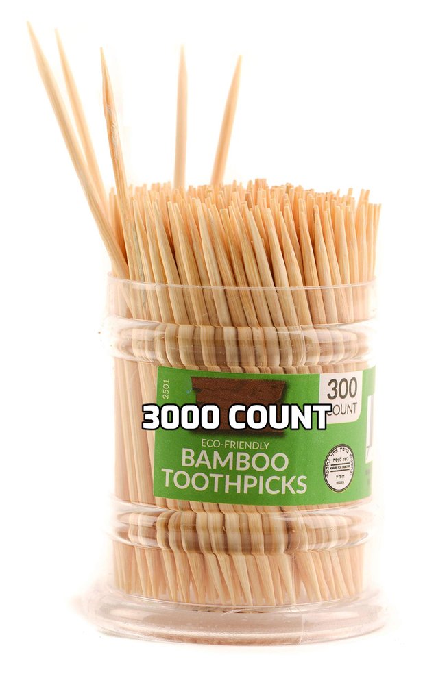 [3000 Pack] Bamboo Toothpicks Wooden - Easy to use Dispenser - Great for Parties, Catering, Dinner, Lunch, Restaurants, Fruit Cocktails, Dessert, Barbecue and Teeth Cleaning