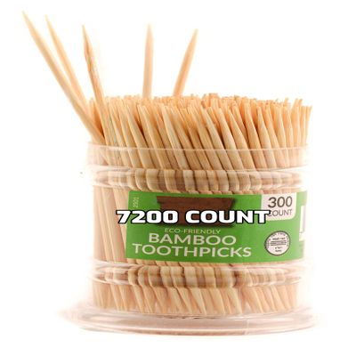 [7200 Pack] Bamboo Toothpicks Wooden - Easy to use Dispenser - Great for Parties, Catering, Dinner, Lunch, Restaurants, Fruit Cocktails, Dessert, Barbecue and Teeth Cleaning