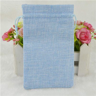 DUO ER 1pc Linen Jute Drawstring Pouch Cotton Mix Color Packages for Packaging Gift Wedding Party Christmas Candy Bags (5 Size) (Color : Sky Blue, Gift Bag Size : 10x14 cm)