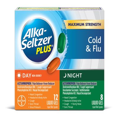 ALKA-SELTZER PLUS Severe Day + Night Cold Powerfast Fizz Effervescent Tablets Twinpack 2x20ct, White, 40 Count