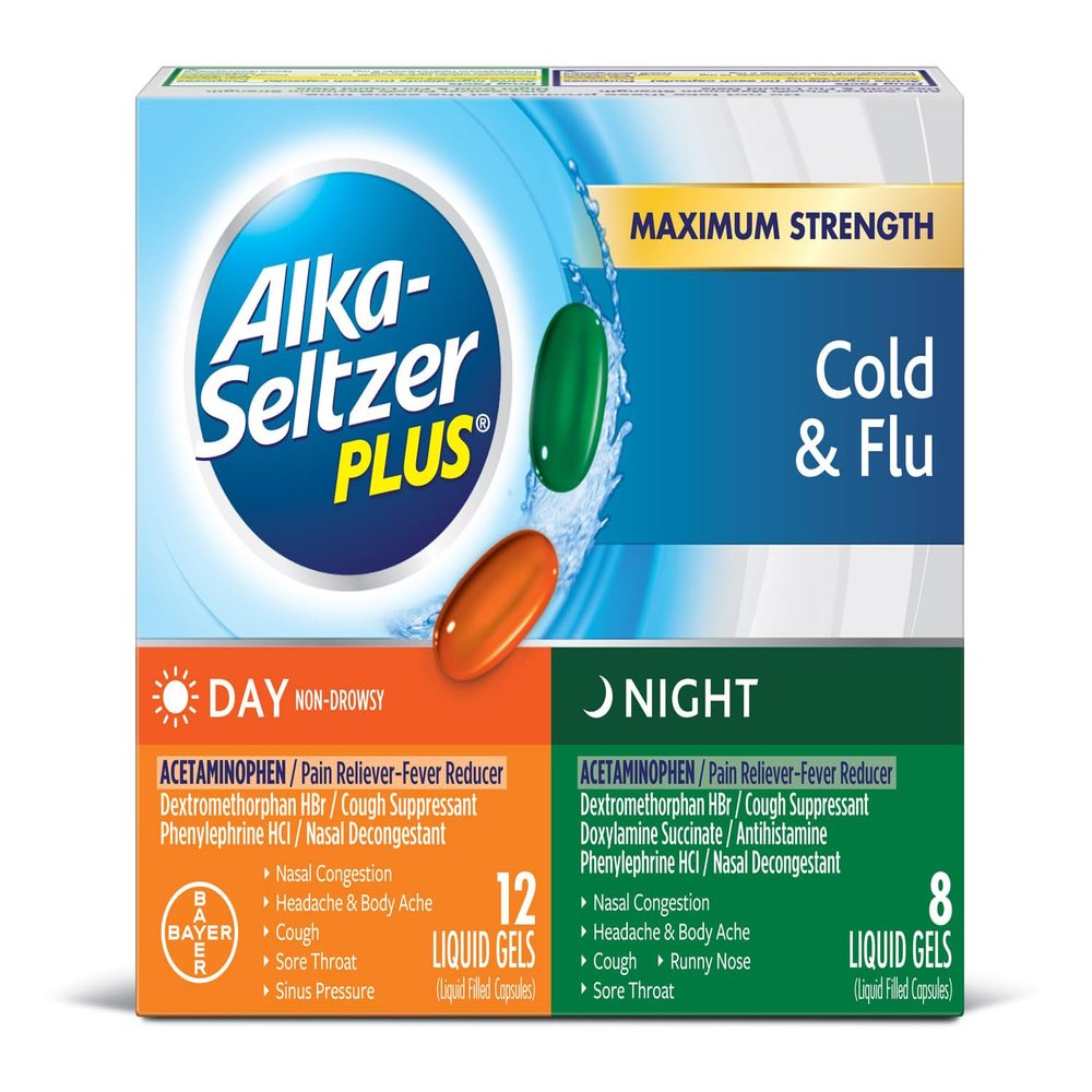 ALKA-SELTZER PLUS Severe Day + Night Cold Powerfast Fizz Effervescent Tablets Twinpack 2x20ct, White, 40 Count
