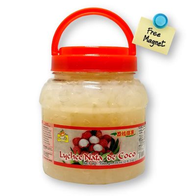 Bolle Lychee Nata De Coco Coconut Jelly Topping Boba Bubble Tea Ingredient 35 Ounce with 1 Bonus Gift (2-Piece Set)