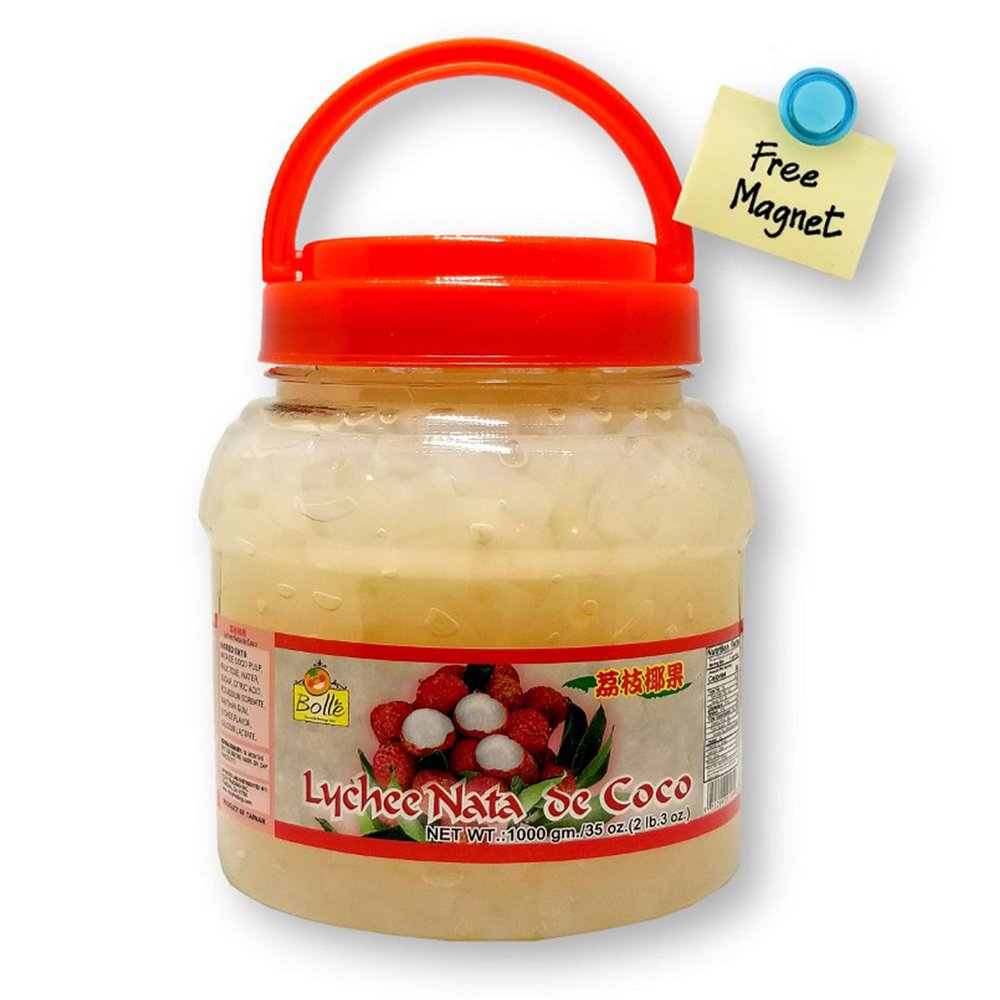 Bolle Lychee Nata De Coco Coconut Jelly Topping Boba Bubble Tea Ingredient 35 Ounce with 1 Bonus Gift (2-Piece Set)