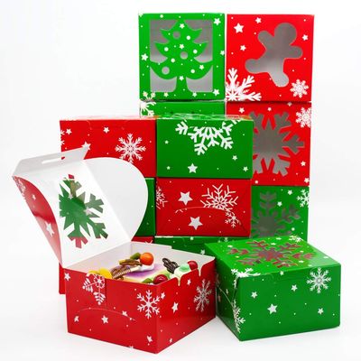 KALEFO 48 Pcs Christmas Cookie Boxes with Clear Window Bakery Gift Boxes for Holiday Cookies Cupcakes Treats Food Cardboard Pastry Container Xmas Party Favors Winter Supplies