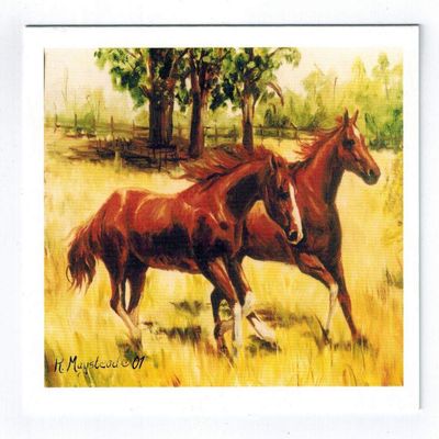 2 Brown Horses Galloping Notecard Set - 6 Note Cards By Ruth Maystead