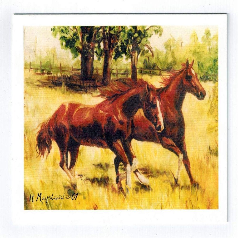2 Brown Horses Galloping Notecard Set - 6 Note Cards By Ruth Maystead