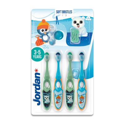 Jordan*  | Step 2 Kids Toothbrush | 3-5 Years, Soft Bristles, BPA Free,4 Pack | Blue & Green
